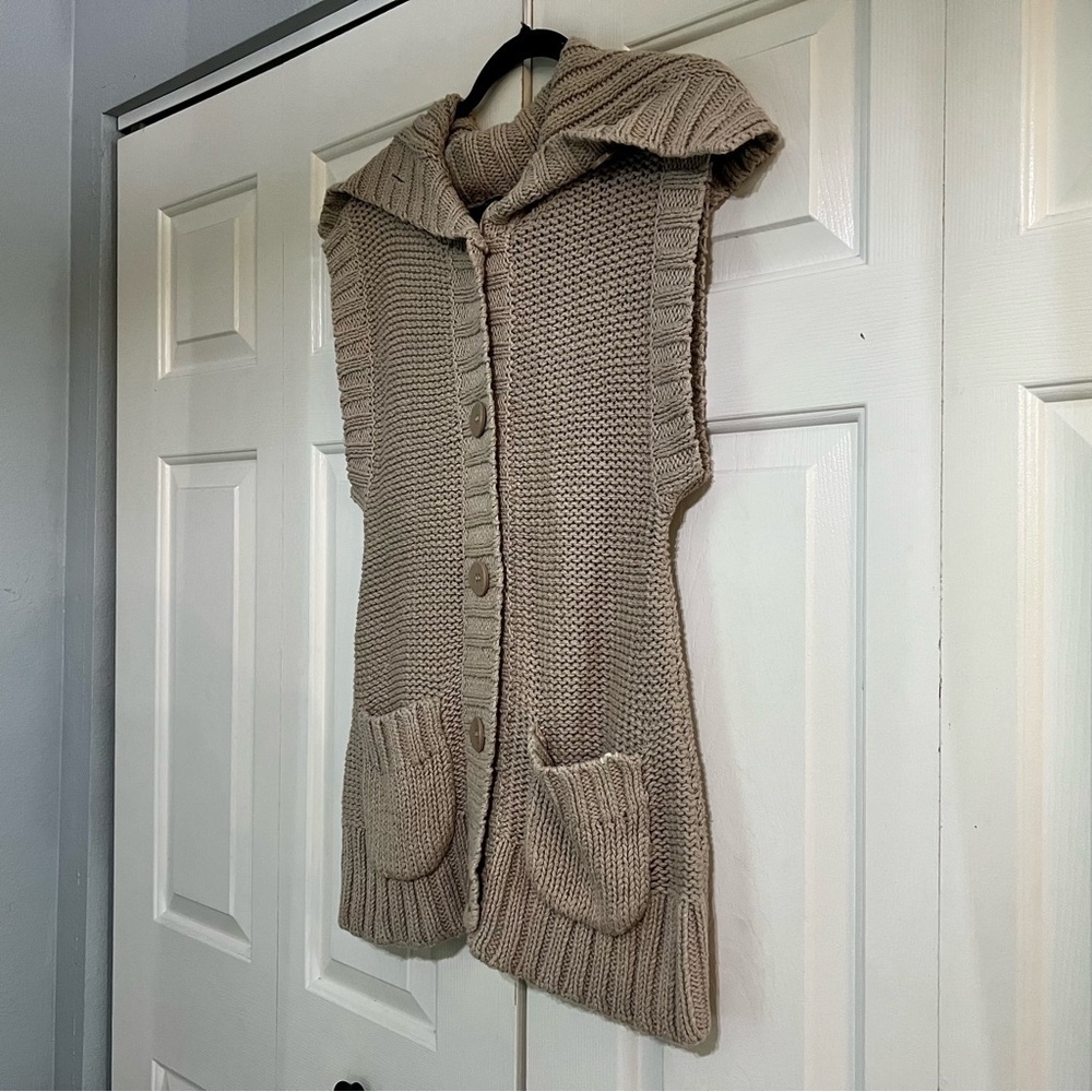 Free People Tan Brown Taupe Button Chunky Knit Women's Sweater Vest Size Medium